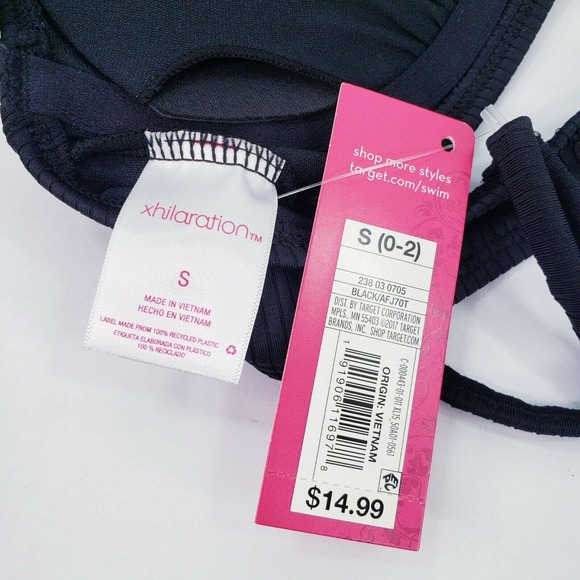 Xhilaration Bikini Swim Top Black Ribbed Juniors 3/5 Womens XS 0/2 - Picture 8 of 9
